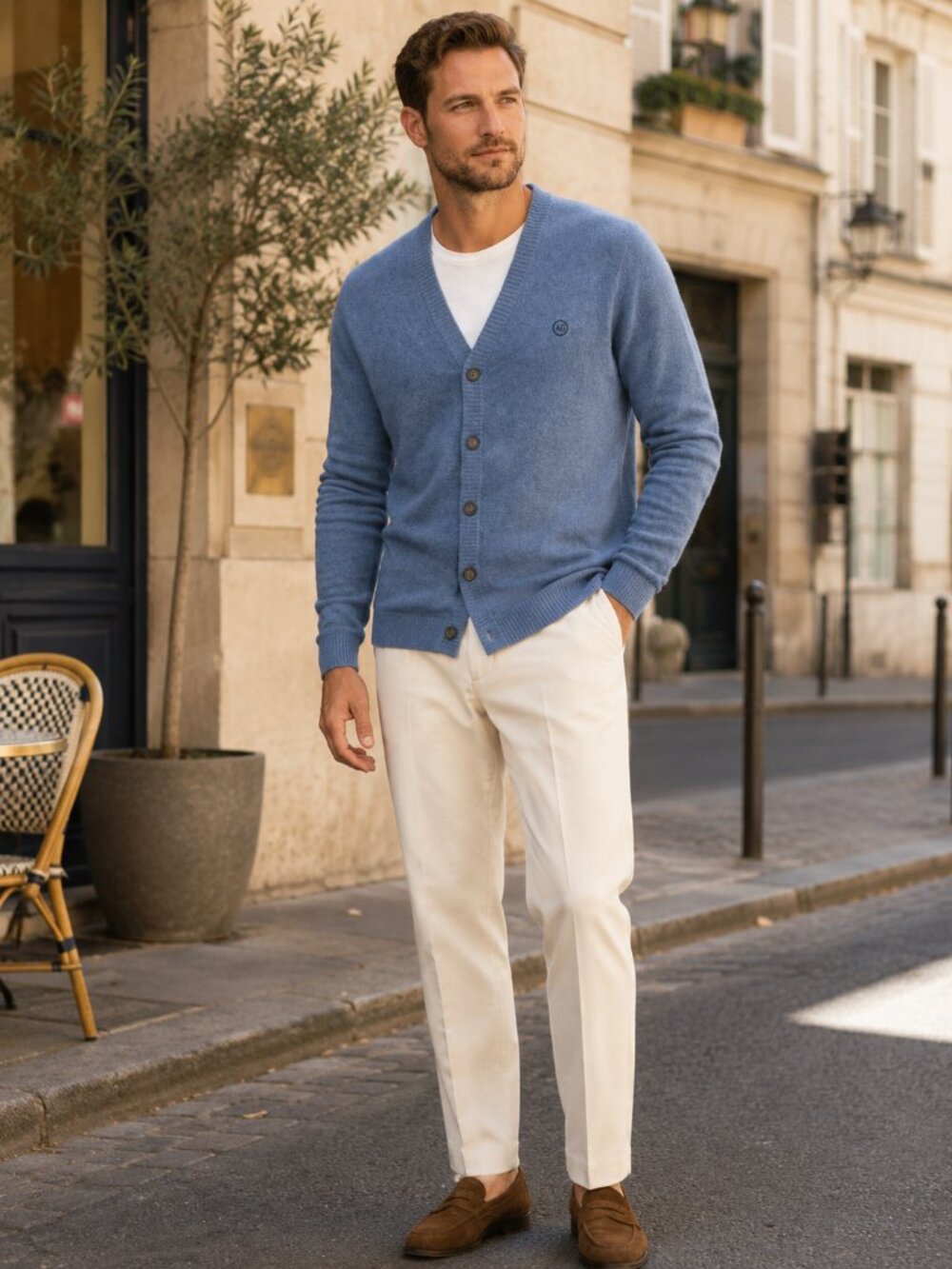 AG Adriano Goldschmied Cardigan Mens M Blue Cashmere Blend Button Front Sweater
